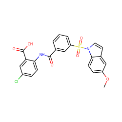 COc1ccc2c(ccn2S(=O)(=O)c2cccc(C(=O)Nc3ccc(Cl)cc3C(=O)O)c2)c1 ZINC000040975457