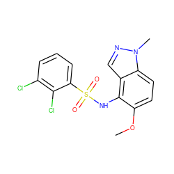 COc1ccc2c(cnn2C)c1NS(=O)(=O)c1cccc(Cl)c1Cl ZINC001772594050