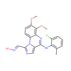 COc1ccc2c(nc(Nc3c(C)cccc3Cl)c3cnc(/C=N/O)n32)c1OC ZINC000013441513