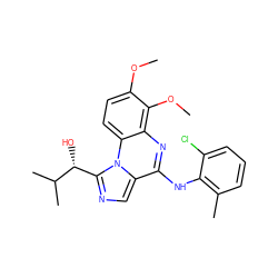 COc1ccc2c(nc(Nc3c(C)cccc3Cl)c3cnc([C@@H](O)C(C)C)n32)c1OC ZINC000013441519