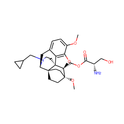 COc1ccc2c3c1O[C@@H]1[C@]34CCN(CC3CC3)[C@H](C2)[C@]42CC[C@@]1(OC)[C@@H](COC(=O)[C@@H](N)CO)C2 ZINC000148757520