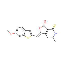 COc1ccc2cc(/C=C3\OC(=O)c4c3cc(C)[nH]c4=S)sc2c1 ZINC000040846664