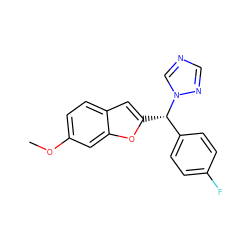 COc1ccc2cc([C@@H](c3ccc(F)cc3)n3cncn3)oc2c1 ZINC000013680618