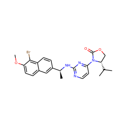 COc1ccc2cc([C@H](C)Nc3nccc(N4C(=O)OC[C@@H]4C(C)C)n3)ccc2c1Br ZINC000221303555