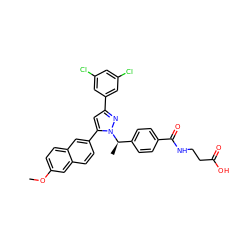 COc1ccc2cc(-c3cc(-c4cc(Cl)cc(Cl)c4)nn3[C@H](C)c3ccc(C(=O)NCCC(=O)O)cc3)ccc2c1 ZINC000095574316