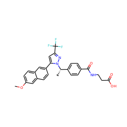 COc1ccc2cc(-c3cc(C(F)(F)F)nn3[C@@H](C)c3ccc(C(=O)NCCC(=O)O)cc3)ccc2c1 ZINC000095087834