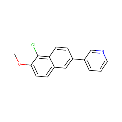 COc1ccc2cc(-c3cccnc3)ccc2c1Cl ZINC000013674461