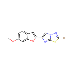 COc1ccc2cc(-c3cn4nc(Br)sc4n3)oc2c1 ZINC000653768969
