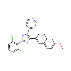 COc1ccc2cc(-c3nc(-c4c(Cl)cccc4Cl)[nH]c3-c3ccncc3)ccc2c1 ZINC000028824343