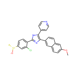 COc1ccc2cc(-c3nc(-c4ccc([S@@+](C)[O-])cc4Cl)[nH]c3-c3ccncc3)ccc2c1 ZINC000028824352