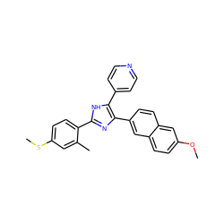 COc1ccc2cc(-c3nc(-c4ccc(SC)cc4C)[nH]c3-c3ccncc3)ccc2c1 ZINC000028824347