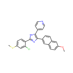 COc1ccc2cc(-c3nc(-c4ccc(SC)cc4Cl)[nH]c3-c3ccncc3)ccc2c1 ZINC000028824351