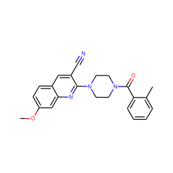 COc1ccc2cc(C#N)c(N3CCN(C(=O)c4ccccc4C)CC3)nc2c1 ZINC000020142967