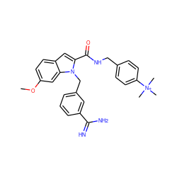 COc1ccc2cc(C(=O)NCc3ccc([N+](C)(C)C)cc3)n(Cc3cccc(C(=N)N)c3)c2c1 ZINC000013474318