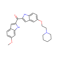 COc1ccc2cc(C(=O)c3cc4cc(OCCN5CCCCC5)ccc4[nH]3)[nH]c2c1 ZINC000013703784