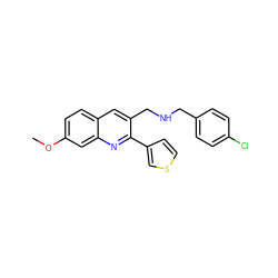 COc1ccc2cc(CNCc3ccc(Cl)cc3)c(-c3ccsc3)nc2c1 ZINC000012149791