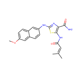 COc1ccc2cc(Nc3nc(C(N)=O)c(NC(=O)C=C(C)C)s3)ccc2c1 ZINC000473164980