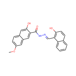 COc1ccc2cc(O)c(C(=O)N/N=C/c3c(O)ccc4ccccc34)cc2c1 ZINC000084709498