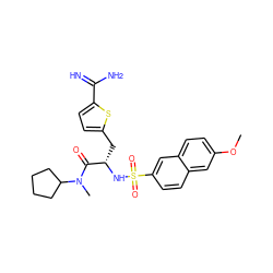 COc1ccc2cc(S(=O)(=O)N[C@@H](Cc3ccc(C(=N)N)s3)C(=O)N(C)C3CCCC3)ccc2c1 ZINC000029405380