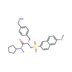 COc1ccc2cc(S(=O)(=O)N[C@@H](Cc3ccc(CN)cc3)C(=O)N(C)C3CCCC3)ccc2c1 ZINC000026575595