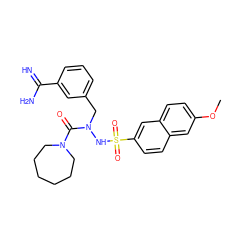 COc1ccc2cc(S(=O)(=O)NN(Cc3cccc(C(=N)N)c3)C(=O)N3CCCCCC3)ccc2c1 ZINC000029340464