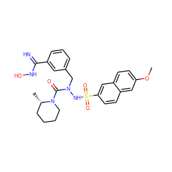 COc1ccc2cc(S(=O)(=O)NN(Cc3cccc(C(=N)NO)c3)C(=O)N3CCCC[C@@H]3C)ccc2c1 ZINC000029339533