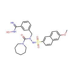 COc1ccc2cc(S(=O)(=O)NN(Cc3cccc(C(=N)NO)c3)C(=O)N3CCCCCC3)ccc2c1 ZINC000029340473