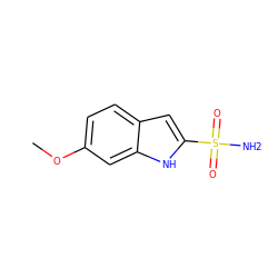 COc1ccc2cc(S(N)(=O)=O)[nH]c2c1 ZINC000027868484