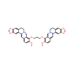 COc1ccc2cc3[n+](cc2c1OCCCOc1c(OC)ccc2cc4[n+](cc12)CCc1cc2c(cc1-4)OCO2)CCc1cc2c(cc1-3)OCO2 ZINC000028475126