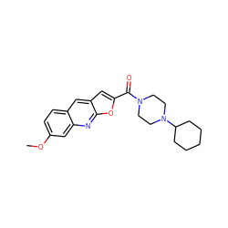 COc1ccc2cc3cc(C(=O)N4CCN(C5CCCCC5)CC4)oc3nc2c1 ZINC000004908386