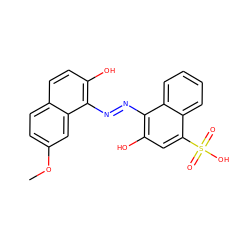 COc1ccc2ccc(O)c(/N=N/c3c(O)cc(S(=O)(=O)O)c4ccccc34)c2c1 ZINC000013864576