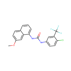 COc1ccc2cccc(NC(=O)Nc3ccc(Cl)c(C(F)(F)F)c3)c2c1 ZINC000071333596