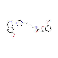 COc1ccc2ccnc(N3CCN(CCCCNC(=O)c4cc5cccc(OC)c5o4)CC3)c2c1 ZINC000013679083