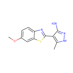 COc1ccc2nc(-c3c(N)n[nH]c3C)sc2c1 ZINC000114397789