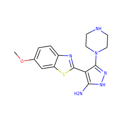 COc1ccc2nc(-c3c(N4CCNCC4)n[nH]c3N)sc2c1 ZINC000114397752