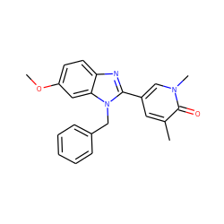 COc1ccc2nc(-c3cc(C)c(=O)n(C)c3)n(Cc3ccccc3)c2c1 ZINC001772636716