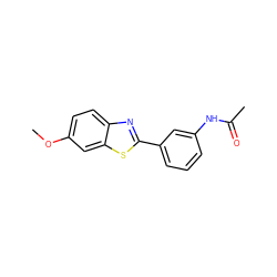 COc1ccc2nc(-c3cccc(NC(C)=O)c3)sc2c1 ZINC000013831173