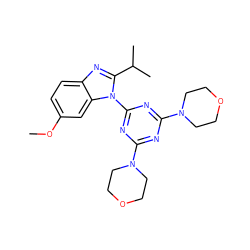 COc1ccc2nc(C(C)C)n(-c3nc(N4CCOCC4)nc(N4CCOCC4)n3)c2c1 ZINC000095584924