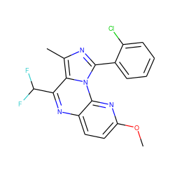 COc1ccc2nc(C(F)F)c3c(C)nc(-c4ccccc4Cl)n3c2n1 ZINC000073163899