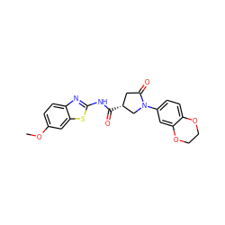 COc1ccc2nc(NC(=O)[C@@H]3CC(=O)N(c4ccc5c(c4)OCCO5)C3)sc2c1 ZINC000009464130