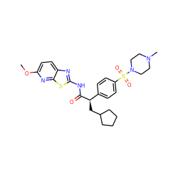 COc1ccc2nc(NC(=O)[C@H](CC3CCCC3)c3ccc(S(=O)(=O)N4CCN(C)CC4)cc3)sc2n1 ZINC000014211126