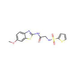 COc1ccc2nc(NC(=O)CNS(=O)(=O)c3cccs3)sc2c1 ZINC000004758006