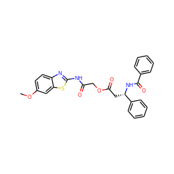 COc1ccc2nc(NC(=O)COC(=O)C[C@H](NC(=O)c3ccccc3)c3ccccc3)sc2c1 ZINC000003666585