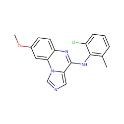 COc1ccc2nc(Nc3c(C)cccc3Cl)c3cncn3c2c1 ZINC000013860300