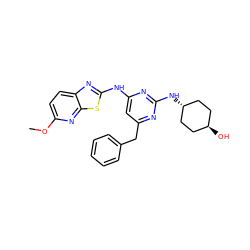 COc1ccc2nc(Nc3cc(Cc4ccccc4)nc(N[C@H]4CC[C@H](O)CC4)n3)sc2n1 ZINC000261130723
