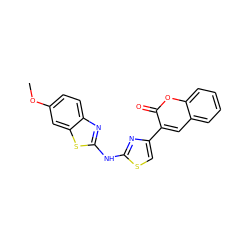 COc1ccc2nc(Nc3nc(-c4cc5ccccc5oc4=O)cs3)sc2c1 ZINC000004137734