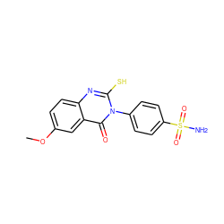 COc1ccc2nc(S)n(-c3ccc(S(N)(=O)=O)cc3)c(=O)c2c1 ZINC000653691231