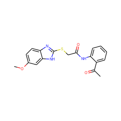 COc1ccc2nc(SCC(=O)Nc3ccccc3C(C)=O)[nH]c2c1 ZINC000004252370