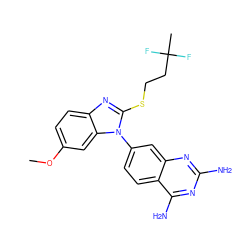 COc1ccc2nc(SCCC(C)(F)F)n(-c3ccc4c(N)nc(N)nc4c3)c2c1 ZINC000141490784