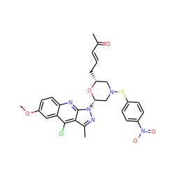 COc1ccc2nc3c(c(C)nn3[C@H]3CN(Sc4ccc([N+](=O)[O-])cc4)C[C@@H](C/C=C/C(C)=O)O3)c(Cl)c2c1 ZINC000029570401